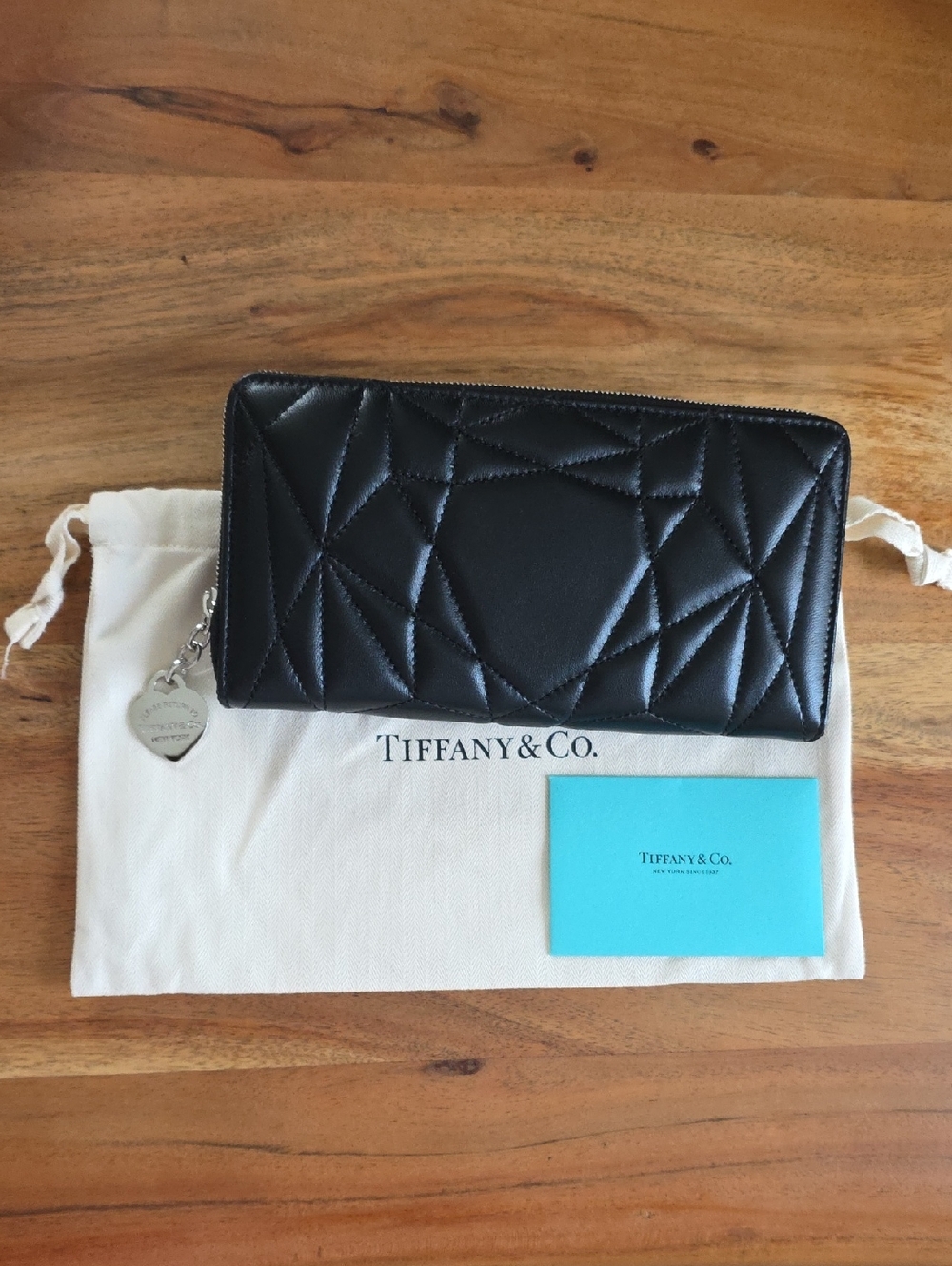 Tiffany & Co. Black Padded Leather Zip-Around Wallet